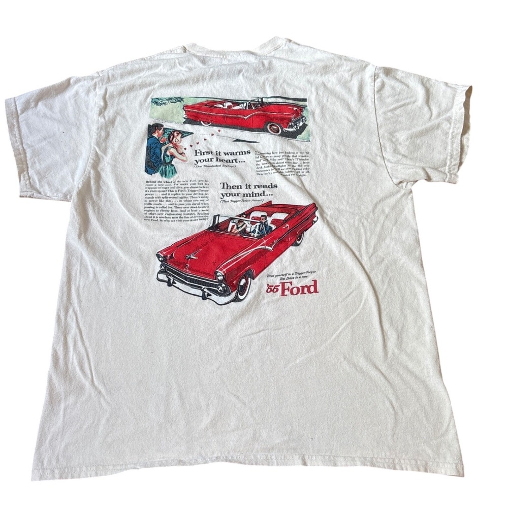Ford Thunderbird T-Shirt Mens White Vintage 55 Ford Graphic Tee SIZE L